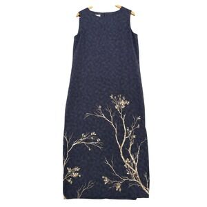Vintage 90s RTM Collection Maxi Dress M Side Slit Botanical‎ Branch Sleeveless